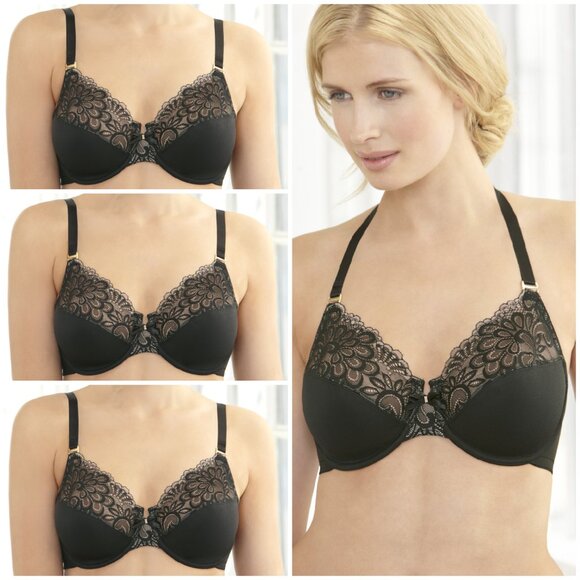 Set of 3! 38B Glamorise ELEGANCE Bra (3-Way CONVERTIBLE-STRAPS) Lace BLACK NEW - Picture 1 of 15